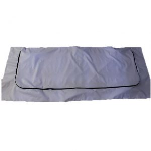 White PEVA body bag with U-shaped zipper, no handles, for hospital use